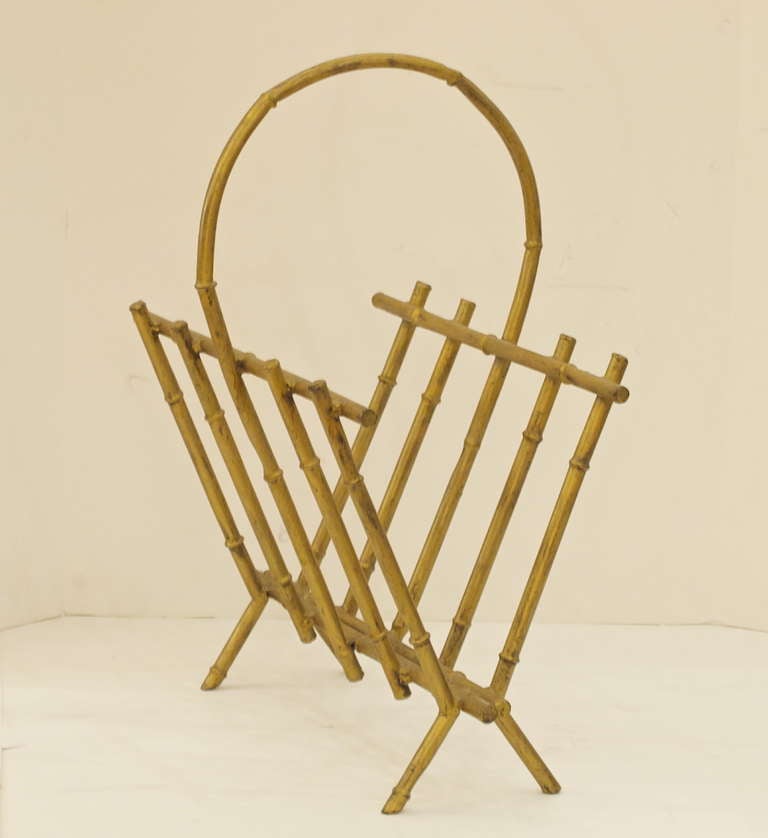 Gilt Finish Faux Bamboo Metal Magazine Holder at 1stdibs