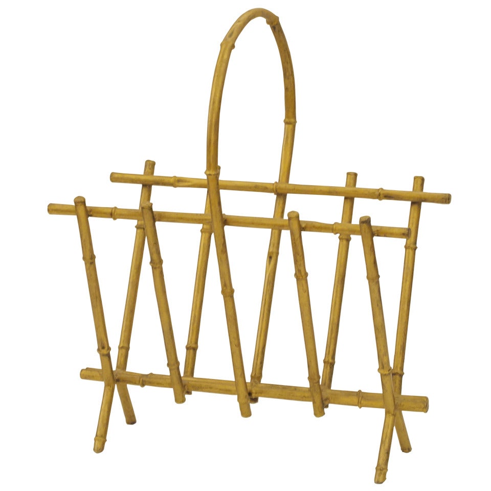 Gilt Finish Faux Bamboo Metal Magazine Holder