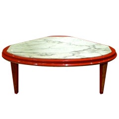 Jansen "Modern" Red Lacquer and Gilt Marbletop Coffee Table