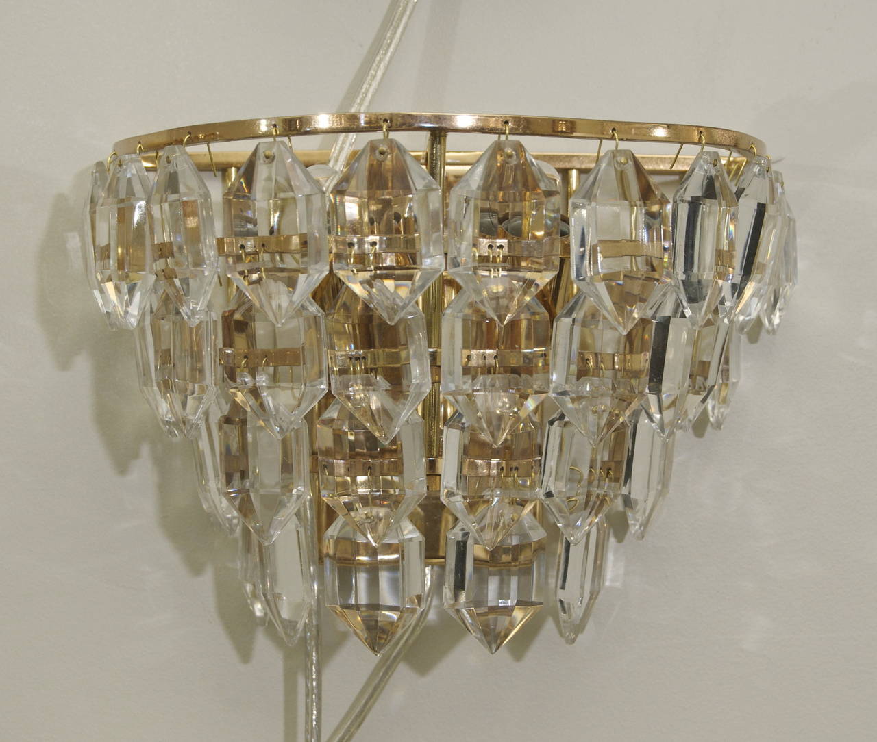 Pair of Multi-Tiered Crystal Gold-Plated Sconces at 1stdibs
