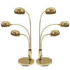 Pair of 3 Arm Arc Table Lamps in Brass