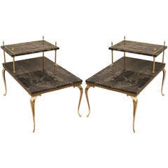 Pair of Regency Style Marble and Brass Side Tables
