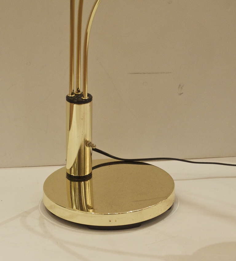 Pair of 3 Arm Arc Table Lamps in Brass In Excellent Condition In Stamford, CT