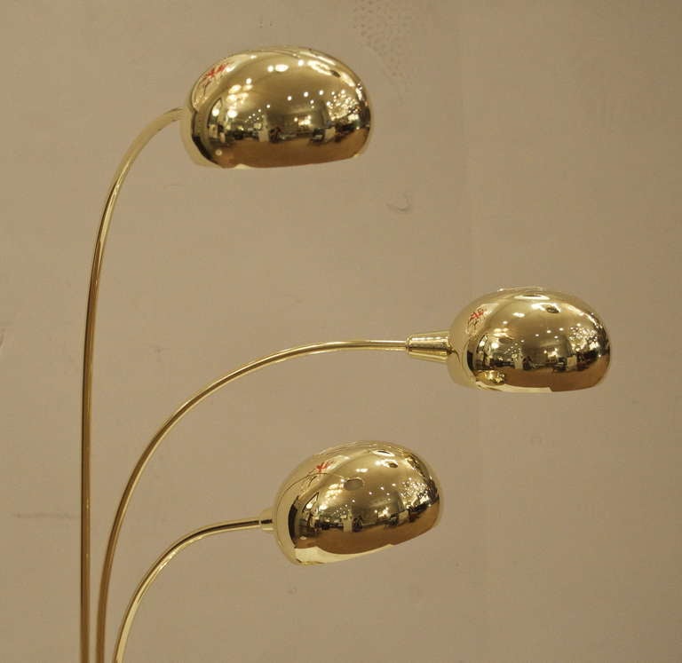 Plated Pair of 3 Arm Arc Table Lamps in Brass