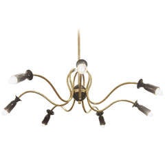Unusual Stilnovo Style Sinusoidal Chandelier in Brass and Black Enamel 11