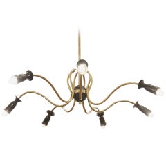 Unusual Stilnovo Style Sinusoidal Chandelier in Brass and Black Enamel