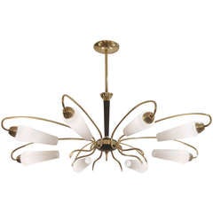 Stilnovo  Style Chandelier With Backswept Arms & Opal Fluted Glass
