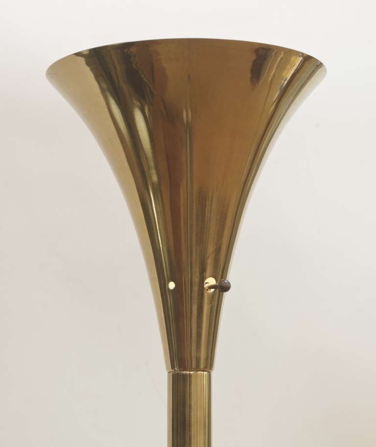 American Pair of Brass & Black Enamel Torchiere Floor Lamps