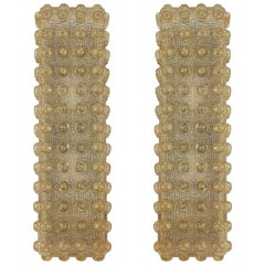 Pair of Unusual Amber Bubble Grid Sconces