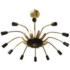 Twelve-Arm Stilnovo Style Chandelier in Black, Gold and Brass 12