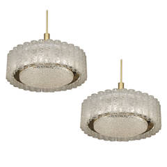 Doria Glass Tube Chandelier with Brass Surround (Pair Available)