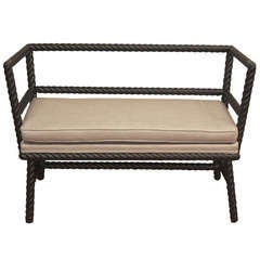 Braided Form Bench or Settee with Grey Linen Upholstery