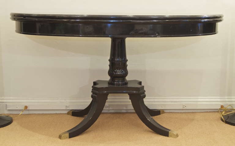 French Jansen Black Lacquer Oval Dining Table with Flip Top