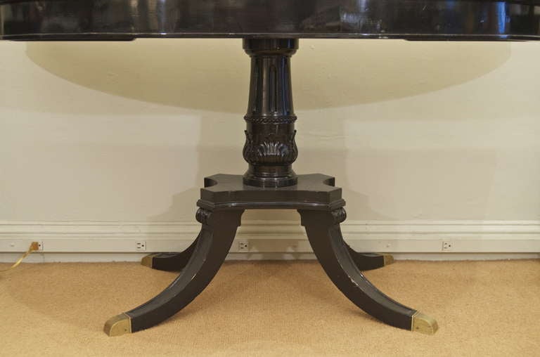 Jansen Black Lacquer Oval Dining Table with Flip Top In Good Condition In Stamford, CT