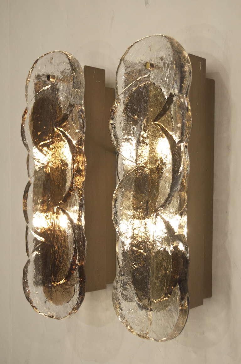 Pair of Kalmar Swirl Sconces with Smoke Tone Accents In Excellent Condition In Stamford, CT