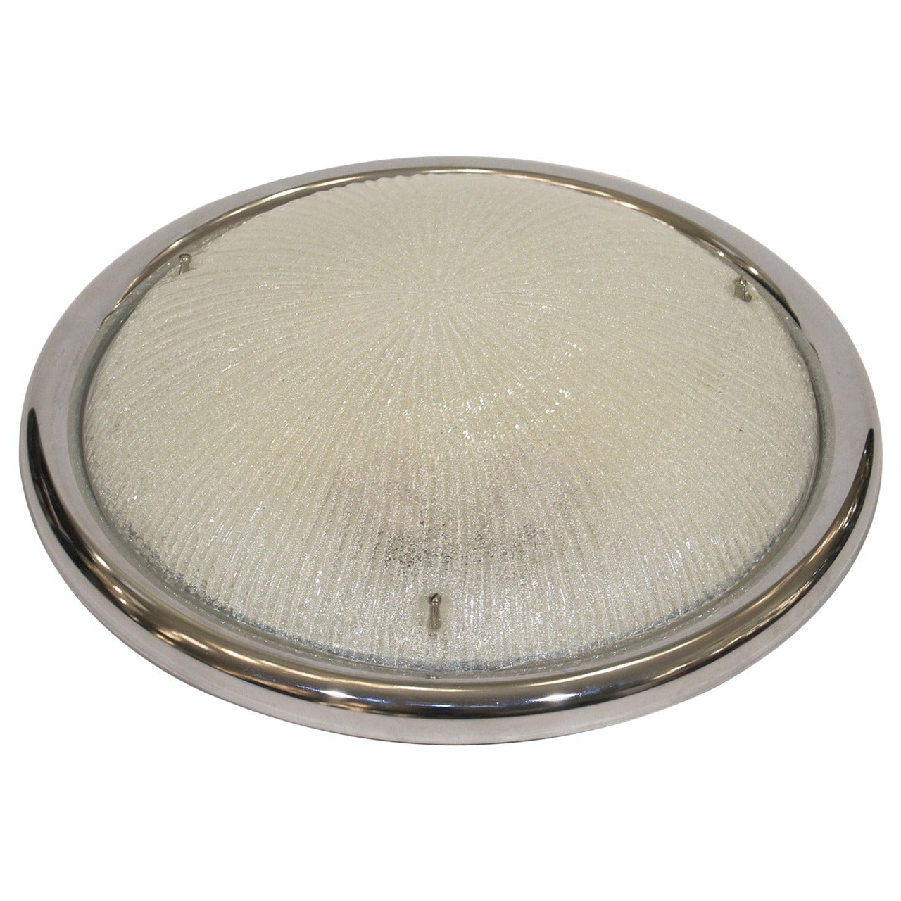 Ribbed Glass Flush Mount with Chrome Surround For Sale