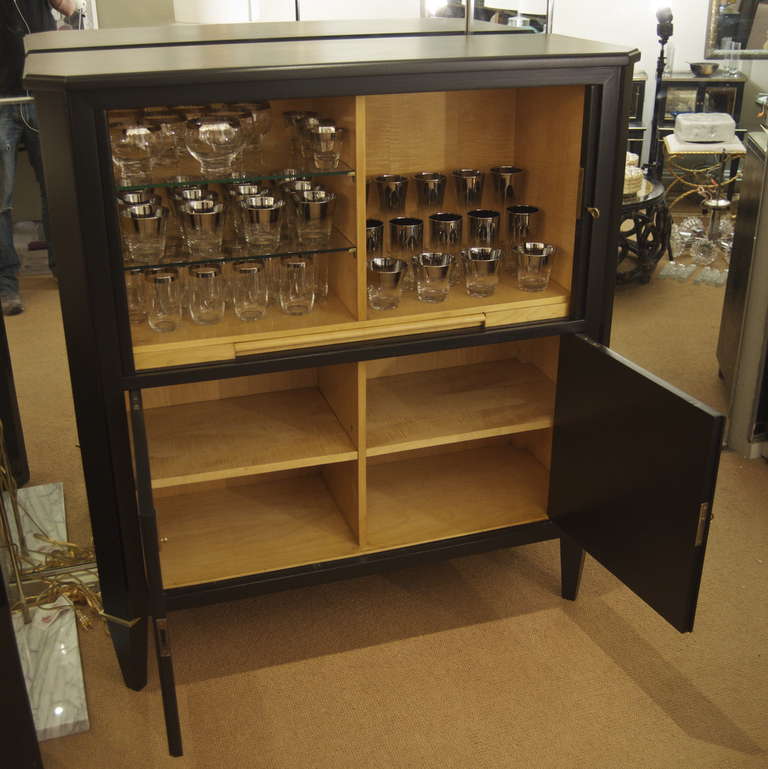 Ebonized Tambour Bar Cabinet in the Style of Maison Ramsay For Sale 1