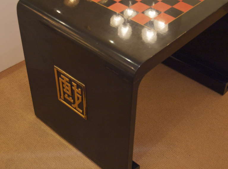 Gilt French Chinoiserie Lacquer Game Table For Sale