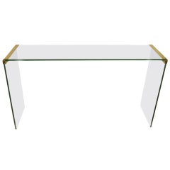 Pace Console / Sofa Table by Leon Rosen in Brass and Glass