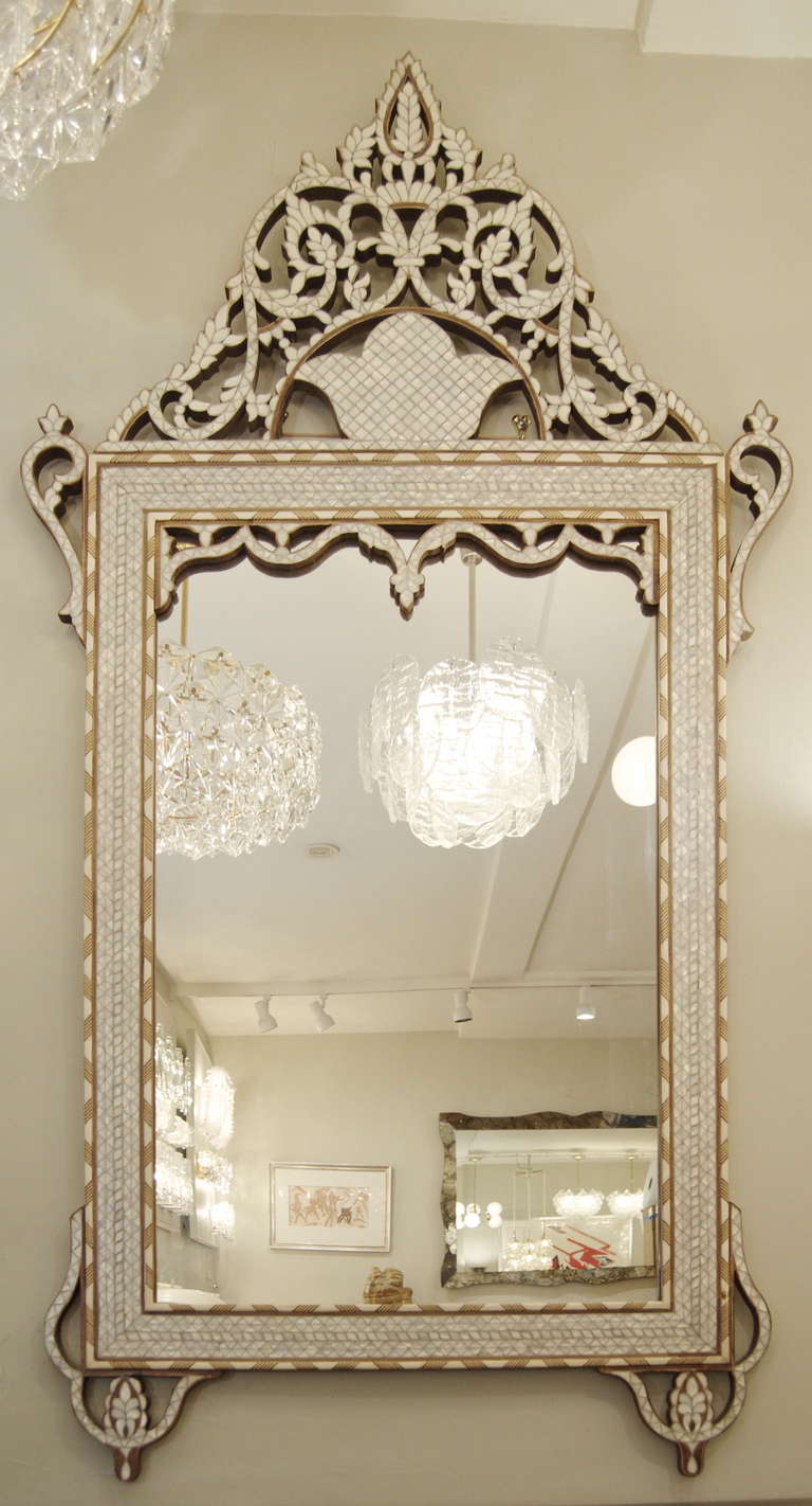 Moroccan Mother Of Pearl And Bone Inlaid Mirror At 1stdibs An Excellent And Large Mirror With Inlay Detail Work Of Wood Bone Mother