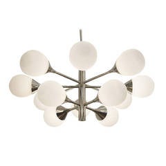 Unusual Teardrop Opal Globe and Chrome Chandelier