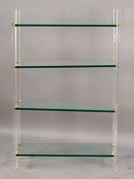 Pair of Lucite Glass and Brass Etageres Style Of Hollis Jones
