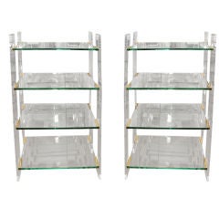 Pair of Lucite Glass and Brass Etageres Style Of Hollis Jones