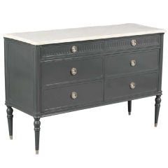 Gray Lacquered White Marble Top Commode