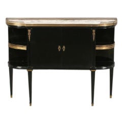 Jansen Black Lacquer and Brass Marble Top Credenza / Side board