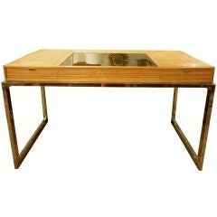 Bamboo, Chrome and Smokeglass desk , karl Springer Style