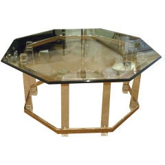 Brass, Lucite, and Glass Octagonal Coffee Table