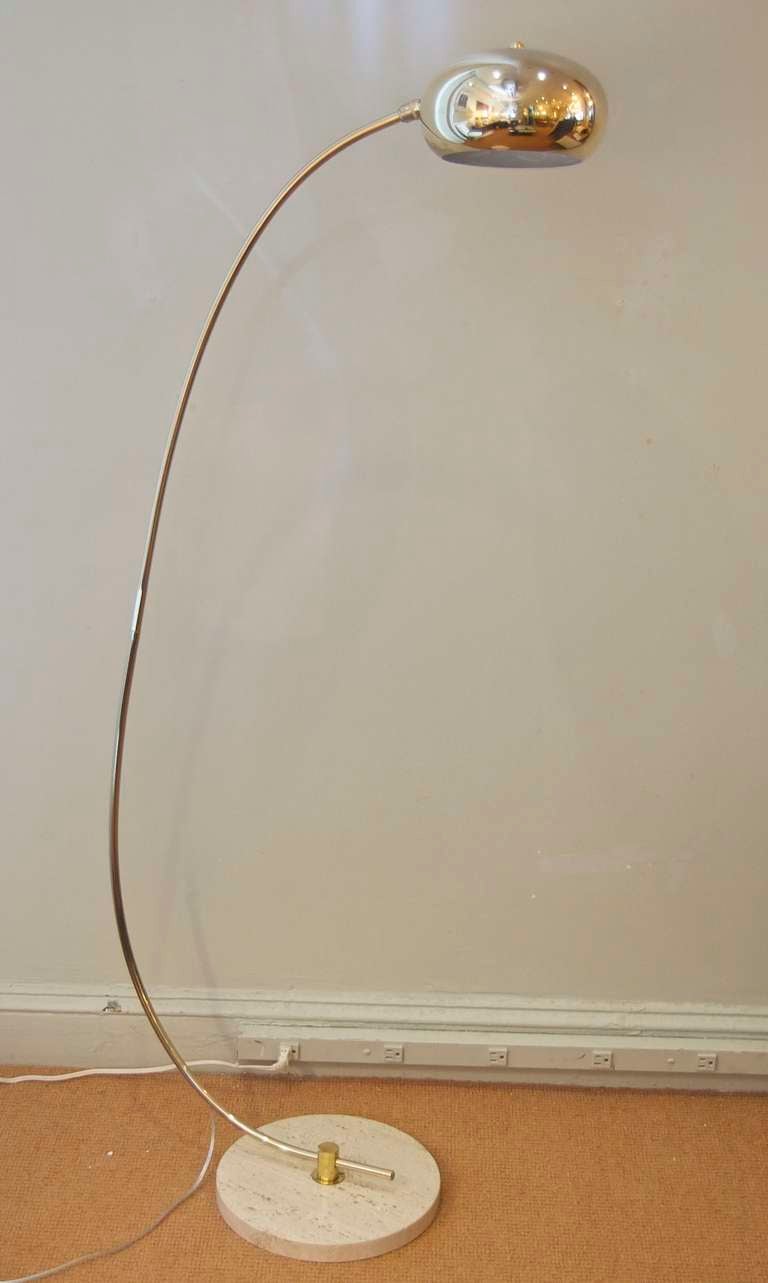 Brass Arc Lamp with Travertine Base