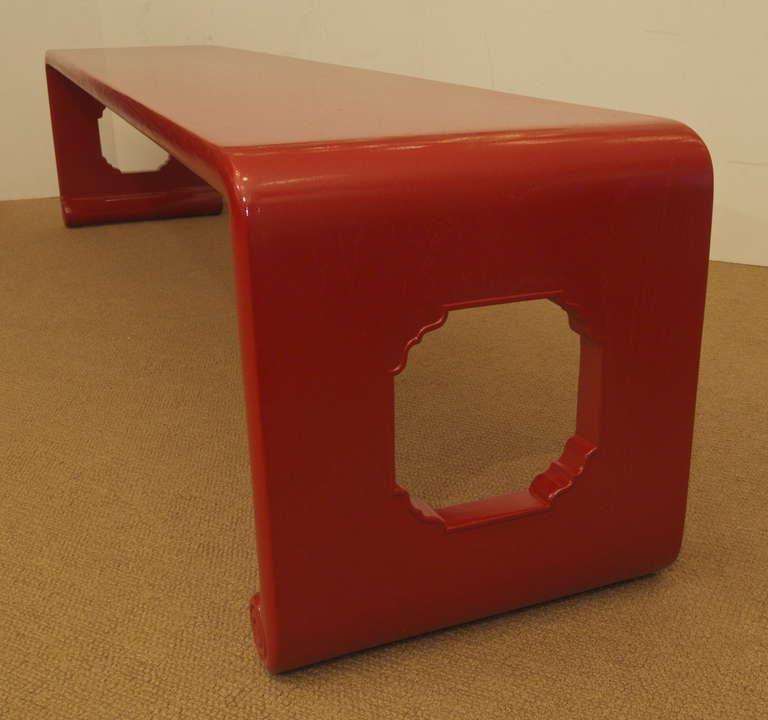 20th Century Asian Inspired Narrow Red Lacquer Bench