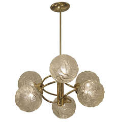 Elegant Spiral Chandelier in Brass with Organic Glass Globes
