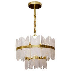 Unusual Gold-Plate Kalmar Frosted Glass Chandelier