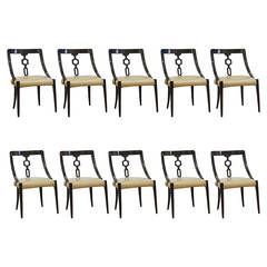 Ten French Black Lacquer Dining Room Chairs