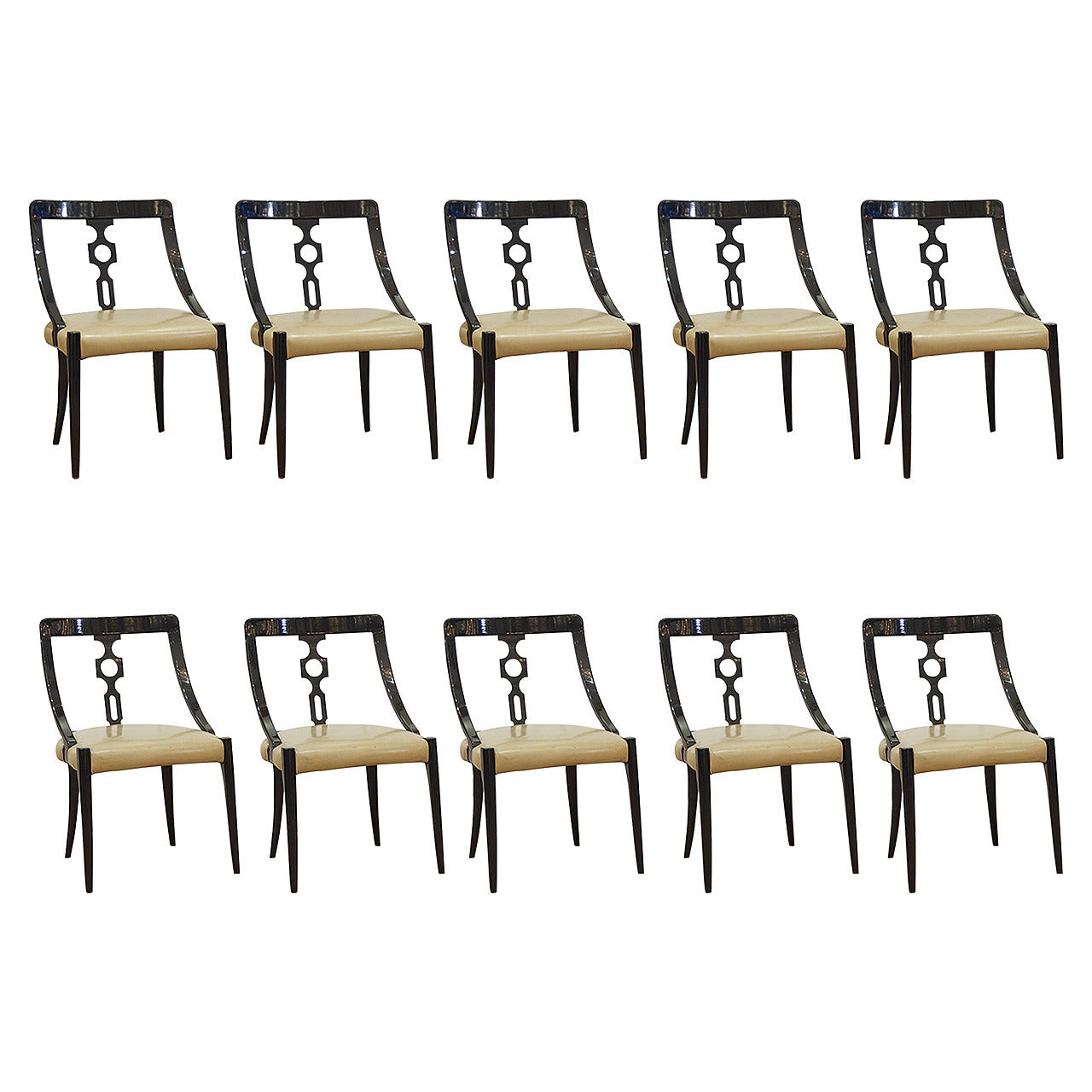 Ten French Black Lacquer Dining Room Chairs