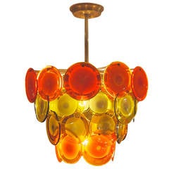 Vistosi Four-Tiered Amber and Orange Disc Chandelier