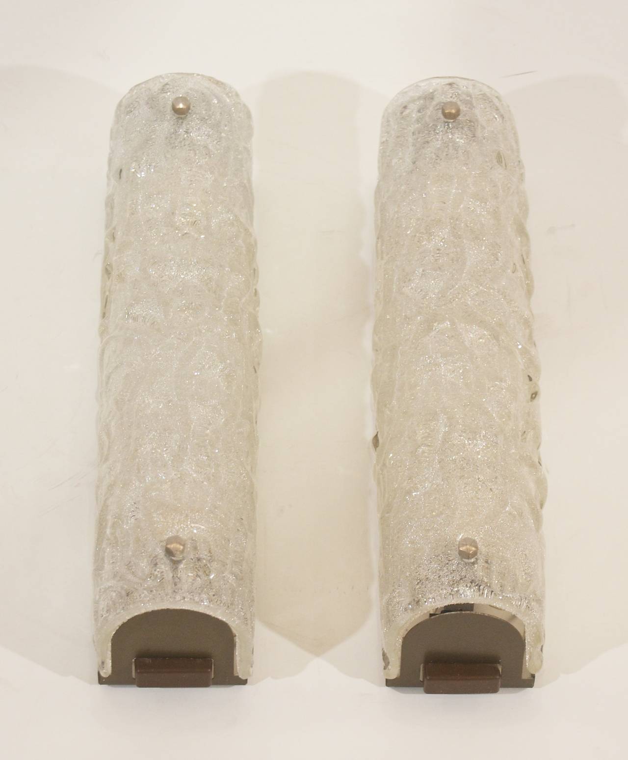 Pair of Kalmar Style Ice Glass Vanity Sconces In Excellent Condition In Stamford, CT