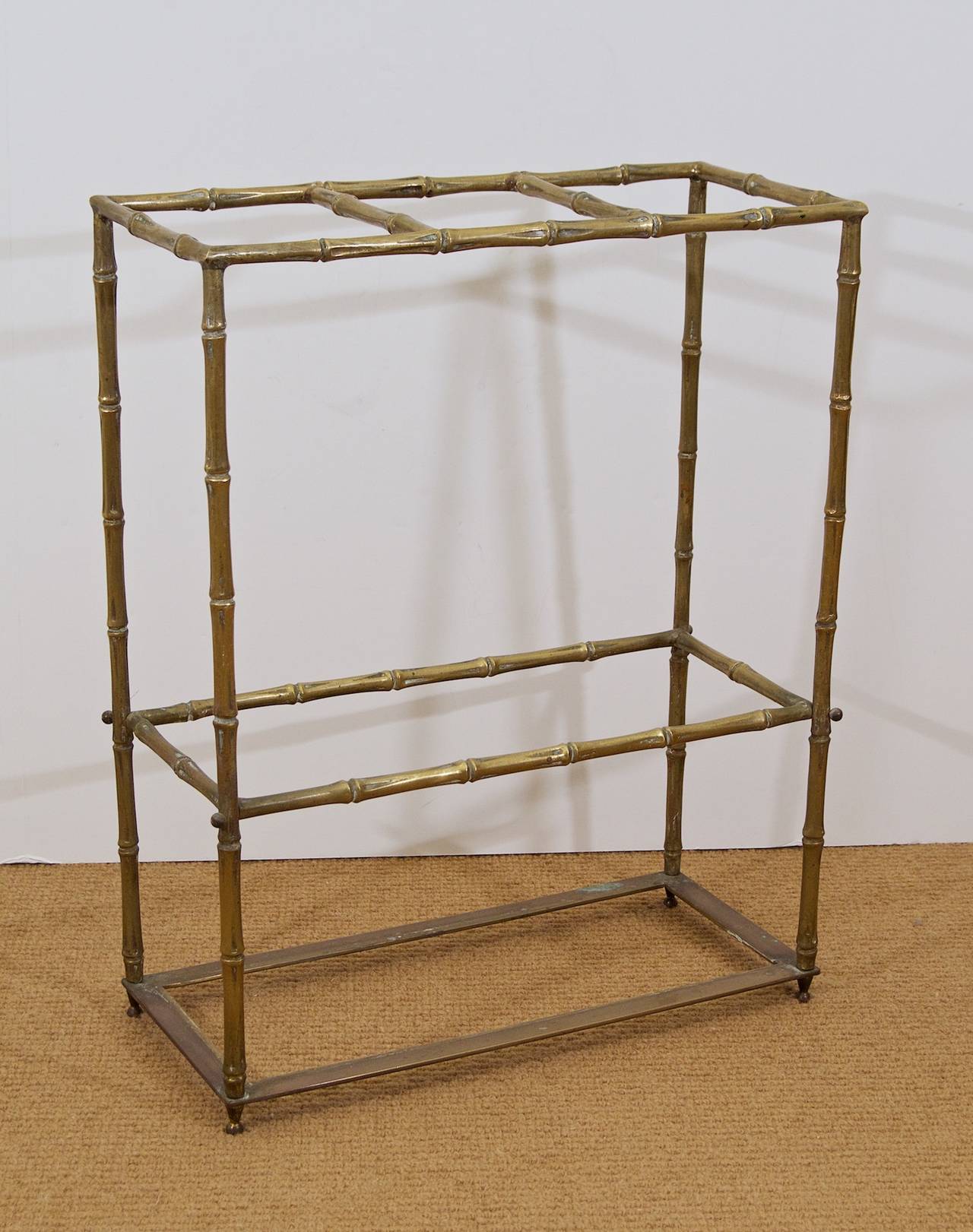 French Faux Bamboo Brass Umbrella Stand