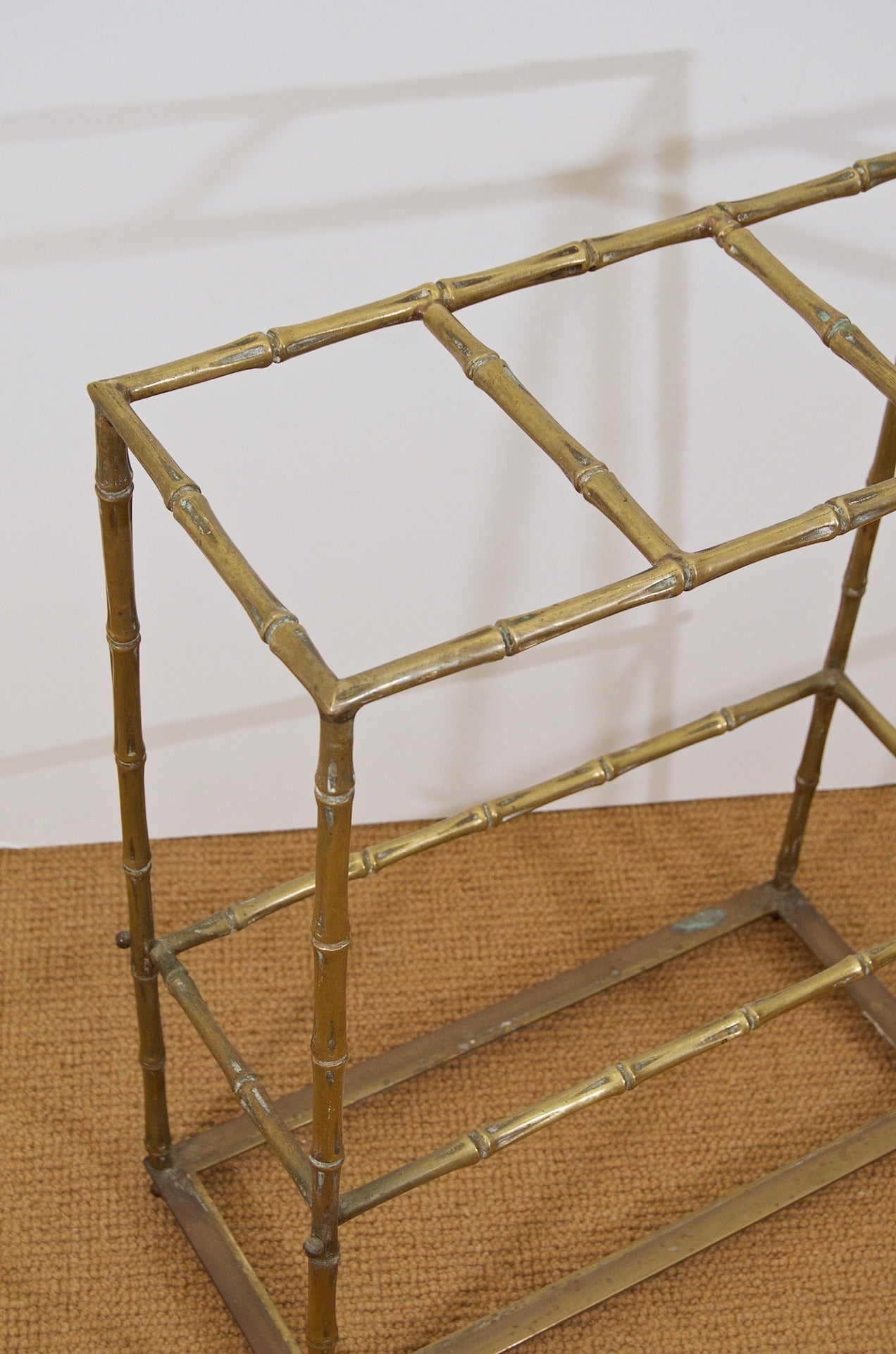 Faux Bamboo Brass Umbrella Stand In Excellent Condition In Stamford, CT