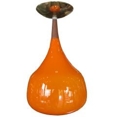 Danish Modern Tangerine Glass and Teak Teardrop Pendant