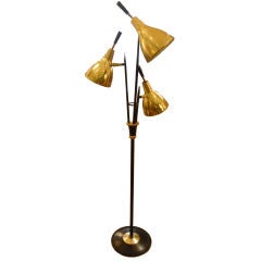 Midcentury Standing  Floor  Lamp with 3 Brass Shades