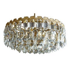Gold Plate Brass and Geometric Crystal 4-Tier Chandelier