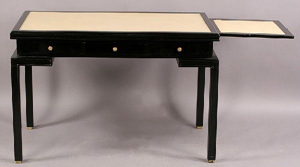Mid-20th Century Ebonized Desk with Inset Leather Top