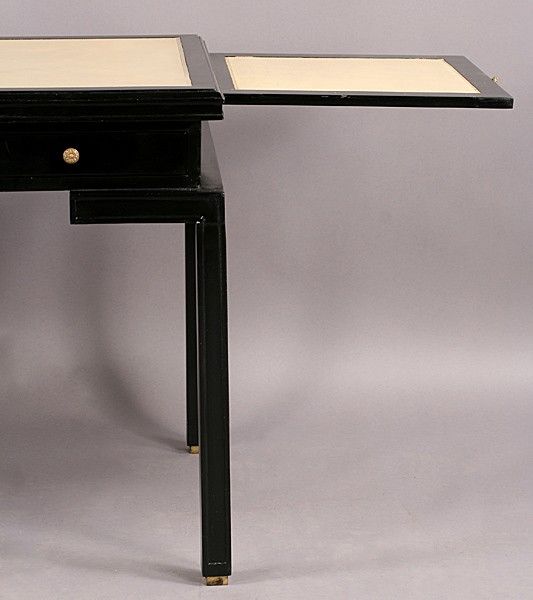 Lacquer Ebonized Desk with Inset Leather Top