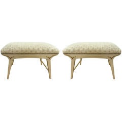 Large Cream Upholostered  Benches with Brass  Pair (Avail)