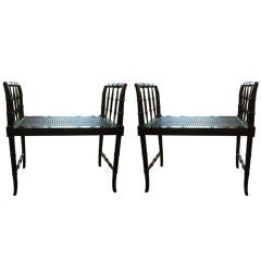 Vintage Pair of Ebonized Faux Bamboo Benches