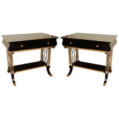 Pair of Lacquer Lucite and Brass Grosfeld House Side Tables