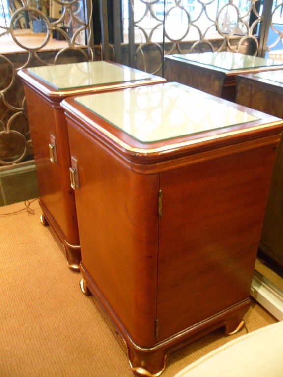 Pair of Leather Top Gilt Art Nouveau Night Stands/ Side Tables